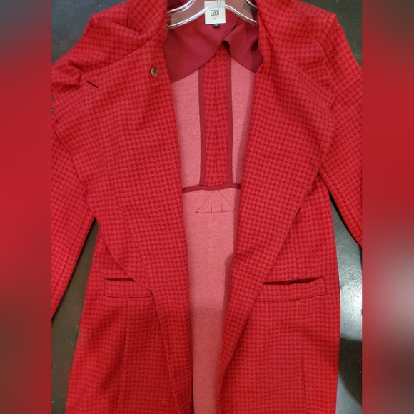 Cabi red blazer / jacket with ruffle & houndstooth pattern, XS - Picture 11 of 16